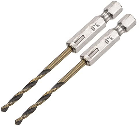 sourcing map 2 Pcs High Speed Steel Hex Shank Twist Drill Bit, 3mm Drilling Dia with 1/4 Inch Hex Shank 80mm Length