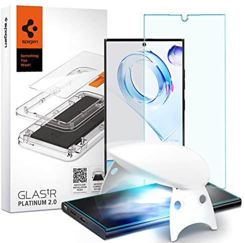 Spigen Glas.tR Platinum Protector de Pantalla para Samsung Galaxy S23 Ultra, UV vidrio templado, Compatible con Fundas, Huella Digital Ultrasónica