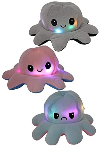 Octopus LED Plüschtiere, Reversible Plüsch zum Wenden, Doppelseitige Flip Kuscheltier Krake, Stofftier Octopus Spielzeug Geschenke für Kinder Mädchen Jungen Freunde