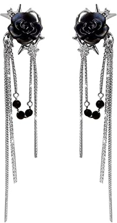 Yowablo Schwarze Quaste langer Ohrclip Licht Luxus Temperament keine durchbohrten Ohrknochen Ohrclips Ohrringe Und Armband Set Silber