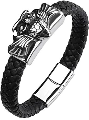 Bracciale gufo per uomo, bracciale uccello gufo per ragazzi, bracciale rigido gufo vichingo norreno, bracciale polsino gufo punk, bracciale in pelle intrecciata gufo, bracciale con testa di gufo