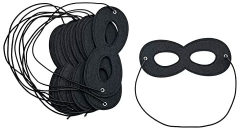 CCHAMP 10 x schwarze Filz-Augenmaske für Party-Kostüme, Maskerade-Maske für Männer, Erwachsene und Kinder, Autobahnräuber, Bandit, Ninja, Superhelden, Bösewichte, Augenmaske, Halloween, Kostüm-Zubehör