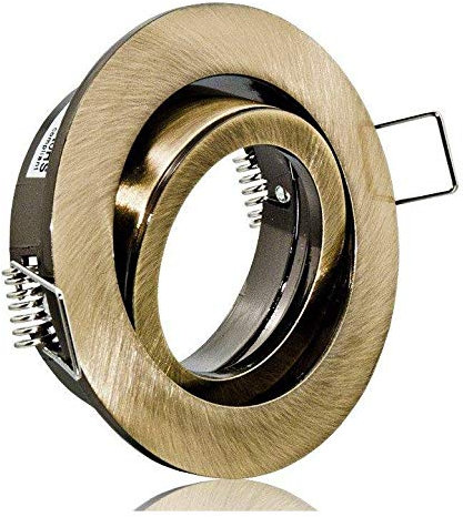 Lichtidee 5 x Einbaustrahler Rahmen Lampe Spot alt messing gebürstet rund Druckguss+GU10 L Fassung 230 Volt