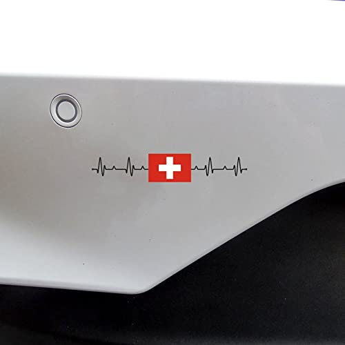 Yelolyio Autocollant pour voiture motif drapeau de la Suisse - Motif battements de cœur - Autocollant pour voiture - Autocollant amusant en vinyle pour camion, fenêtre, ordinateur portable - 38,1 cm