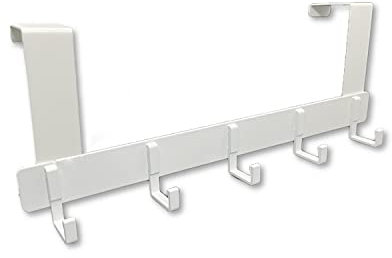 ASOPFYUM Over The Door Hook Hanger, Over Door Coat Hooks - 5 Hooks, Door Hook is Used to Hang Coats, Coats, Jackets, Towels, Bags or Various Other Items (White)