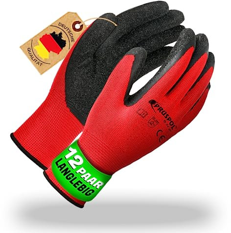 12 Paar robuste & komfortable Handschuhe Arbeitshandschuhe Herren - Arbeitshandschuhe Damen - Gartenhandschuhe - Mechaniker Handschuhe mit Latex Beschichtung - solide Montagehandschuhe - Größe 8