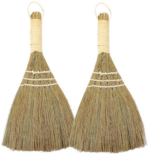 SEWOART 2pcs Kitchen Cleaning Broom Household Hand Broom Hand Natural Whisk Nose Piercing Kit Mini Natural Palm Clean Tool Whisk Dustpan Desk Sofa Miscanthus