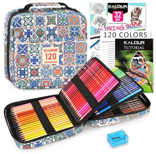 KALOUR PDAS Juego de 126 lápices de colores, 120 lápices de colores para adultos, principiantes, colorear, núcleo suave premium, bolsa con cremallera de calidad, libro para colorear