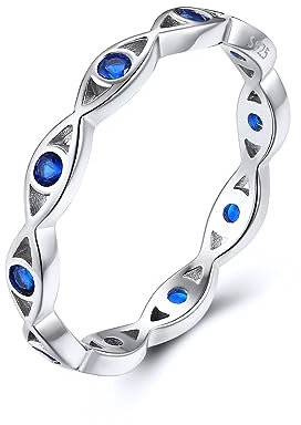 FOCALOOK Damen Ringe Silber 925 Nazar Boncuk Ring Solitär Ring Größe 67mm Böses Auge Ring Türkisches Auge Ring Böser Blick Ring Trauringe Verlobungsring Nazar Amulett Schmuck