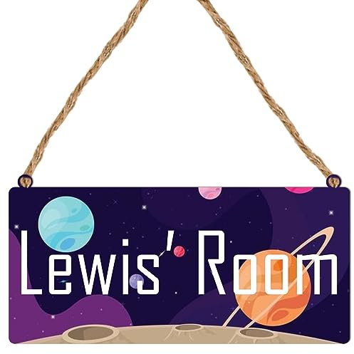 Personalised Bedroom Door Sign Plaque – Handcrafted Animal Wall Art for Bedroom & Living Room Decor – Ideal for Christmas Wall Art Gifts, (Mdf Wood Indoor Use Only 19cm x 9cm, Space Planet Themed)
