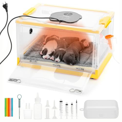 TURBRO 55L Incubateur pour Chiots et Chatons, avec Contrôle Précis du Chauffage et du Ventilateur, Panneau LED Multifonction, Surveillance de la Température et de l'Humidité