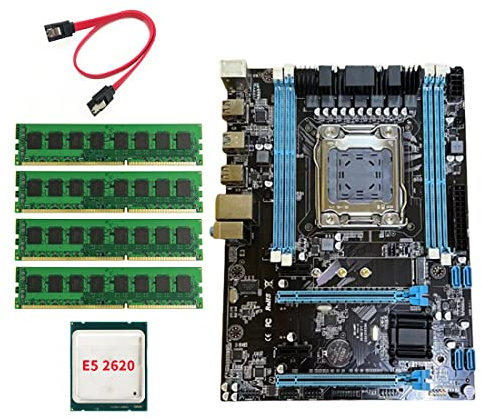Oikabio Kit de Carte MèRe X79 X79-288 avec Processeur E5 2620 + 4X4G DDR3 RAM + Câble SATA LGA2011 4XDDR3 Slot M.2 NVME SATA3.0 Carte MèRe