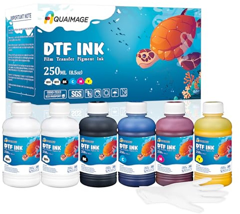 Aquaimage Dtf Ink 1500 ml DTF Druckertinte für ET8550, L1800, XP15000, helle Farben, DTF Transfertinte für Haustierfolie, Nachfülltinte für P400, P800, P600, DX5, XP600 (250 ml x 6, 2 Wh + BKCMY)