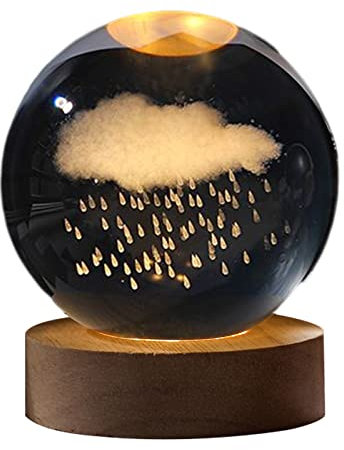 USB 3D Kristallkugel mit Holzsockel 3D Sonnensystem mit LED, Tischdeko Planet Lampe Nachtlicht, Geburtstag Kinder Geschenke, Party Deko (H)