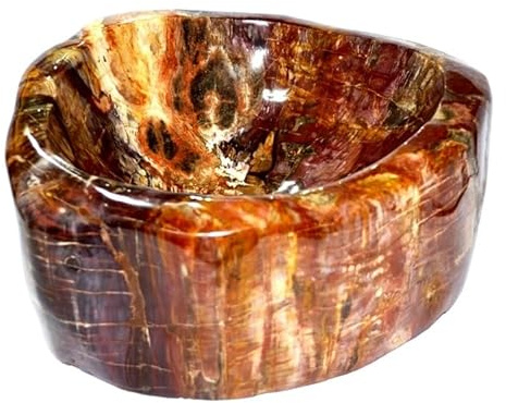 Lavabo de madera petrificada, cuenco de piedra, figura de piedra mineral VA029