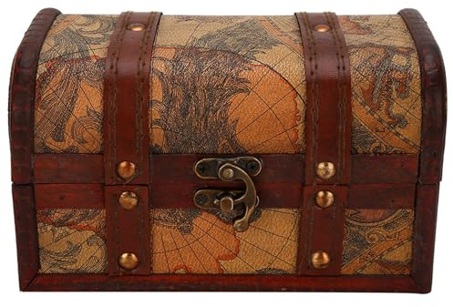 Lwuey Boîte en Bois Vintage 18x10x10,5 cm, Coffre au Trésor avec Cadenas | Coffre au Trésor Vintage avec Couvercle et Cadenas pour Stockage de Changements, Bijoux et Décorations
