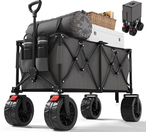 Devoko 332L Bollerwagen Faltbar Sackkarre Maximal Klappbar 200KG Belastbar Faltbarer Bollerwagen mit Bremse, Handwagen mit Verstellbarem Griff, Transportwagen Klappbar für Strand Camping Einkauf,Grau
