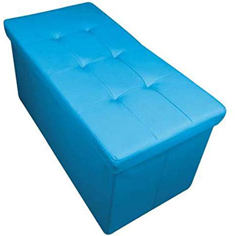 Home Harmony Kensington Folding Storage Ottoman, Storage Chest, Footrest, Bench, padded Seat, Faux Leather (Teal, Large)