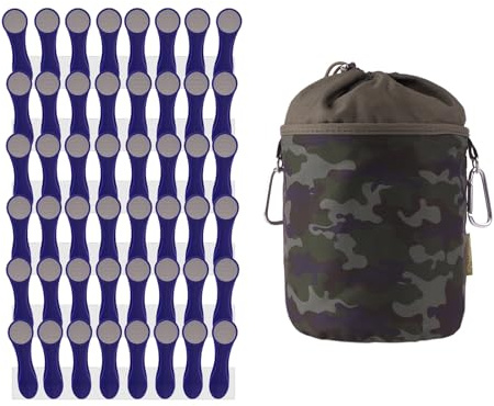 48 Wäscheklammern Wäscheclips mit Spiralfedern aus Edelstahl und Softgrip Indigo Grau, 1 bellaCott Wäscheklammerbeutel Camouflage