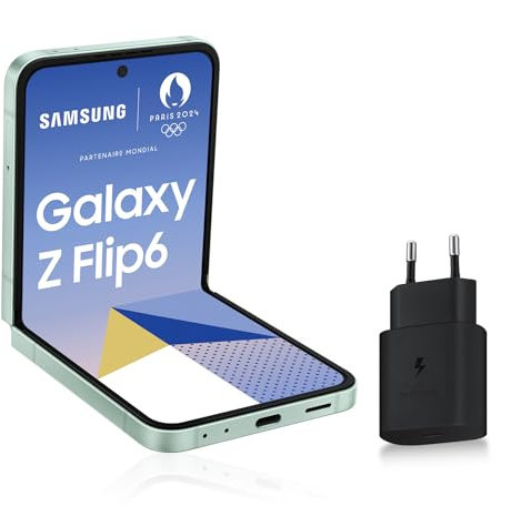 Samsung Galaxy Z Flip6, Smartphone Android 5G avec Galaxy AI, 512 Go, Chargeur secteur rapide 25W inclus, Smartphone déverrouillé, Vert d'eau, Version FR