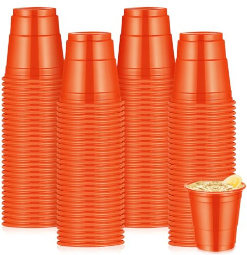 Roshtia 100 Pcs Halloween 2 oz Plastic Shot Glasses Mini Disposable Shot Cups Small Plastic Neon Cups for Birthday Party Summer Beer Taste Serving Snacks Samples Tastings(Orange)