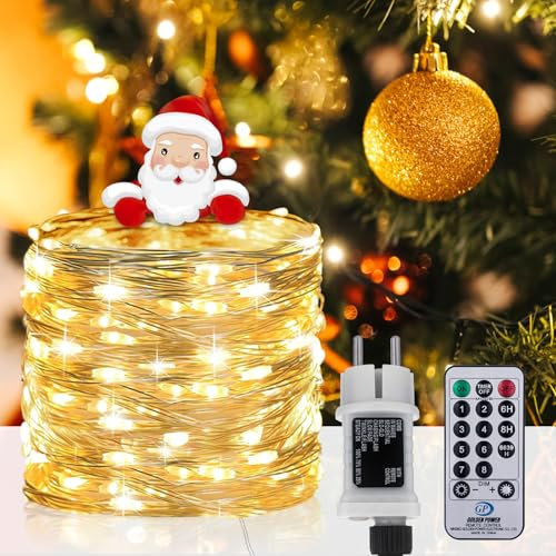 Fobekit 220 LED Guirnalda luminosa exterior, 23 m, 8 modos, guirnalda luminosa, Navidad, IP65, impermeable, con mando a distancia, para interior/exterior, dormitorio, fiestas, Navidad, decoración.