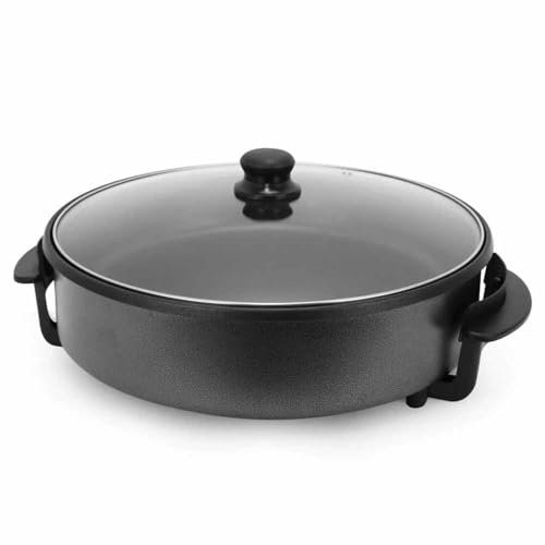 Frying Pan, 40cm Electric frying pan with lid & Adjustable Temperature, Easy Clean - Non Stick Multi pressure Cooker with Cool Handles & Power Cable – 1500W, Black