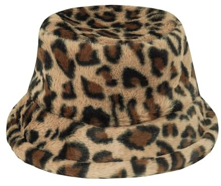 KRUIHAN Mütze Damen Winter Flauschige Leopardenmuster Fischermütze Fellmütze Damen Geschenke für Frauen,Camel