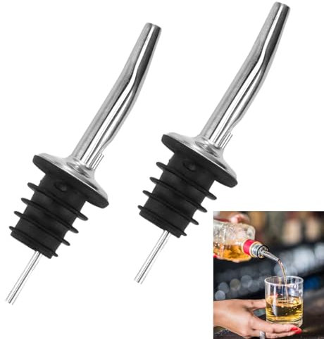 ZPLASK 2 Pcs Stainless Steel Oil Pourer Spouts for Spirits, Wine, Olive Oil & Syrup Bottles with Rubber Stopper (Silver)