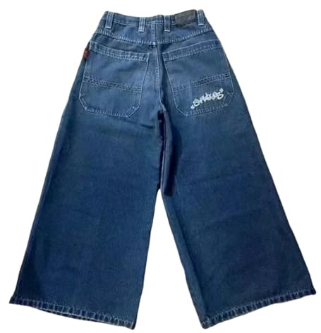 ORANDESIGNE Jeans Y2K Homme Taille Basse Printed Pants Pantalon Unisexe Pantalon Cargo Décontracté Imprimé Hippie Streetwear U Bleu XS