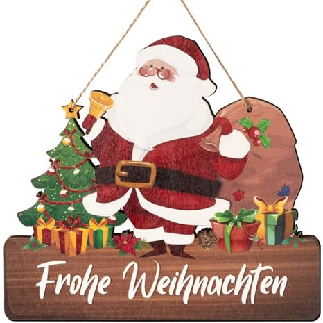 BOFUNX Weihnachten Hängend Deko Weihnachtsmann Türschild Frohe Weihnachten Holzschilder Holz Dekoanhänger für Weihnachtsdeko Ornamente