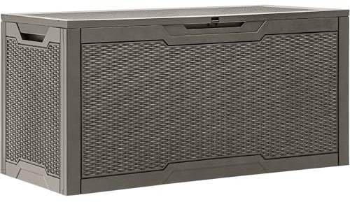 YITAHOME 100-Gallonen-Harz-Deckbox, wetterfest Außenspeicherbox, verschließbarer Innen- und Außenspeicher für Zubehör und Grundbedarf, hellbraun