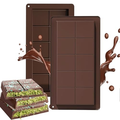 Tilizan 2 Pezzi Stampo per Cioccolato in Silicone, Stampo per Torrone Silicone, Stampo Cioccolatini Profondo, 10 Contenitori, per Caramelle, Cioccolatini fai da te, Barrette Energetiche