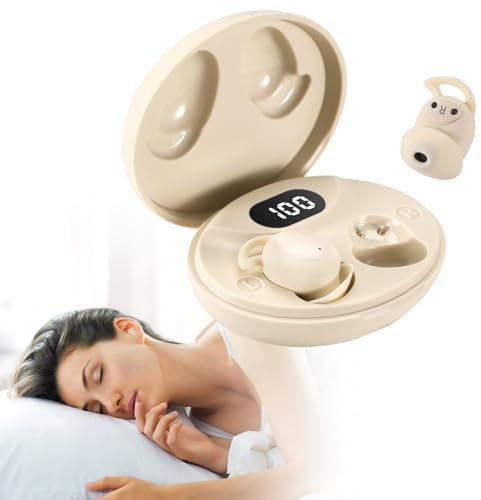 Neulriscn Sleep Earbuds, Wireless Headphones, Mini Invisible Earphones for Side Sleepers, In Ear Noise Cancelling Ear Buds for Sleeping, Small Bluetooth 5.3 Headphones for Small Ears, Working (Beige)