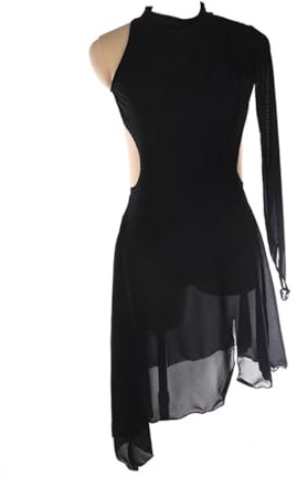 purpleq Damen Tanzkleid Eiskunstlauf Kleid Damen Langarm Kürkleid Mit Rollkunstlauf Wettbewerb Tanzanzug Gymnastik Leotard Turnanzug Tanzkostüm Asymmetrisch Rock