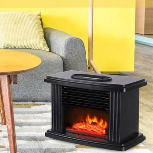 500w Mini Fireplace Heater, Vertical Space Heater Electric Fireplace Air Heating Winter Heater Fan Furnace Indoor, Small Portable Space Heater, with Realistic 3D Flame, for Home Office (UK)