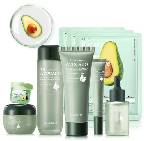 Avocado Skin Care Set, 9-In-1 Travel Skincare Kits for Hydrating & Soothing Skin, Daily Care Routine Kit with Avocado, Anti Aging Facial Kit for Women, Reduces Acne, Fine Lines & Wrinkles.