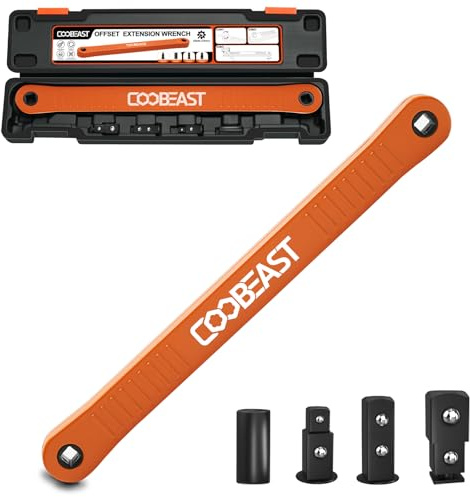 coobeast 3/8 inch offset extension wrench Impact Ready Socket Wrench Extender Tool with Versatile 1/4, 3/8, and 1/2 Square Drive Adapters, Universal Extensions Wrench for Small Place