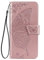WBWONE Leather Folio Cover per Motorola Moto E15, Goffratura a Farfalla Custodia in Pelle PU Magnetica Libro Flip Portafoglio Case con [Funzione Stand]. Oro Rosa