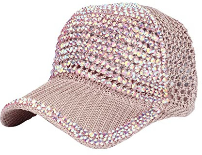 Xbemkste Baseball Cap für Unisex Herren Damen Baseballkappe Damen Herren Besetzte Strass Kristalle Verstellbare Pferdeschwanz Mesh Baseballmütze Glänzend Bling Lässige Sportkappe Cap Wand (One Size)
