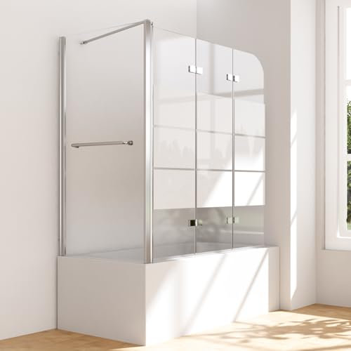 Badewannenaufsatz 120x75x140cm 3-teilig Duschwand Faltwand mit 75 cm Seitenwand für Badewanne, 5 mm Sicherheitsglas (ESG)