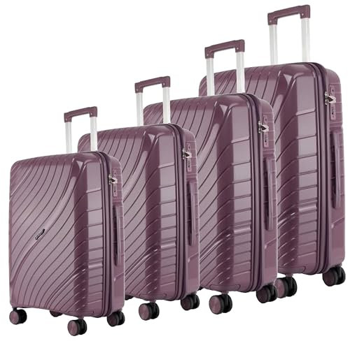 Fly Kite Luggage 4 Piece Suitcase Set 18''20''24''28'', 100% Polypropylene Hard Shell with Aluminium Trolley Handle Real TSA Secure Lock 3 Digit 360° Smooth Wheels|Dark Purple
