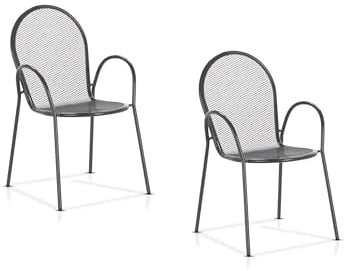 KHG Gartenstuhl Anthrazit, 2 Stück, wetterfestes Eisen-Gestell, für 2 Personen, stapelbarer Balkonstuhl, Outdoor 71x90x90 cm, 110 kg belastbar