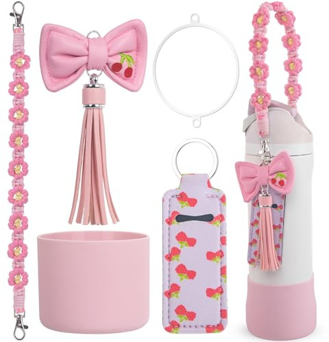 Used for Owala Water Bottle Accessories 16oz 24oz 32oz,Compatible with Owala Water Bottle Handle Strap charms Silicone boots (Pink, 40oz)