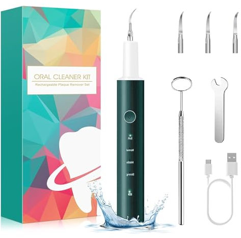 Zahnsteinentferner Zahnreinigung IPX7 Asserdicht mit 4 Modi und 4 Düsen Tragbare Elektrische Munddusche von Speiseresten und Reinigen Zahnbürste der Zähne USB-C Wiederaufladbar Grüner