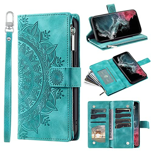 Wuhaizher for Honor Magic 7 Lite Phone Case Zipper Pocket Flip Shockproof Leather Totem Wallet Case with 8 Card Holder Slots Stand Silicone Bumper Zip Cover for Honor Magic 7 Lite, Green