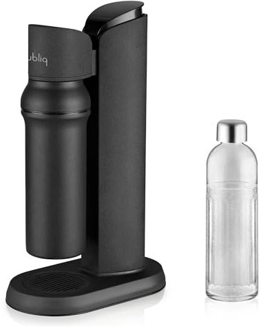 bubliq glass carbonator, Wassersprudler aus Edelstahl mit 1 l Glasflasche, minimalistisches Design, Mattschwarz Finish