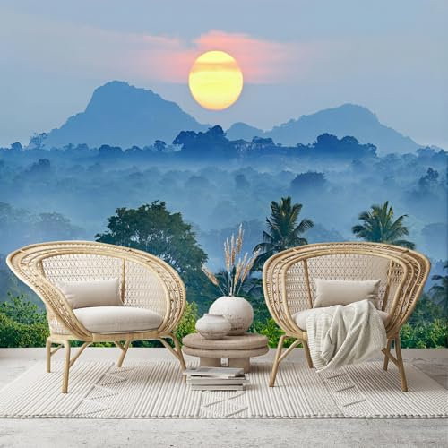 Mountain View - Sunset with Palm Trees - Custom Size Wall Murals Removable Large Photo Wallpaper for Living Room, Bedroom,Office,Self-Adhesive Wallcovering,No PVC