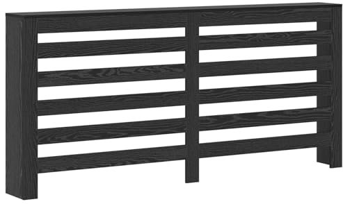 vidaXL Heizkörperverkleidung Schwarz Eichenholz Verbundmaterial 175 x 20 x 82 cm Horizontale Lamellen Dekorative Wohnaccessoires für das Wohnzimmer Modernes Heizkörper-Zubehör für drinnen