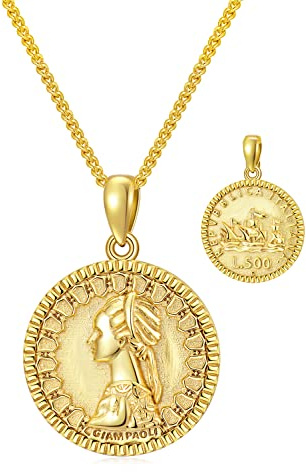 WSX 500 Lira Italienische Münzkette, 18K Gold plattierter Anhänger, 925 Sterling Silber